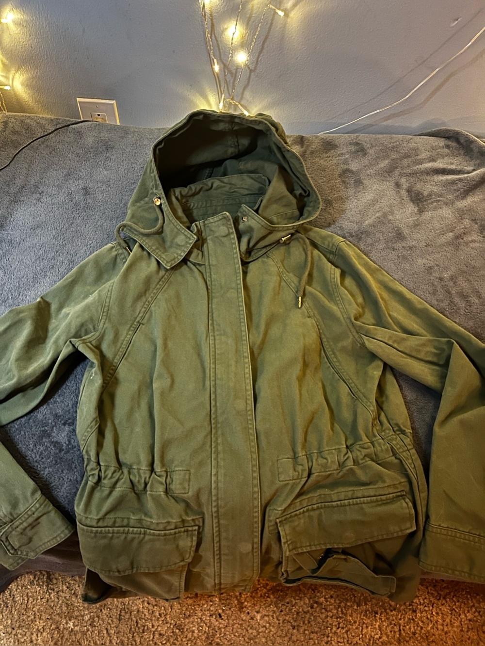 Olive Green Hooded Utility Jacket 90s Y2K military style M